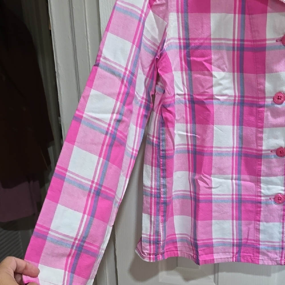 Wild & Free Pink and White Plaid Button-Up Shirt Woman's Size M - Picture 5 of 14